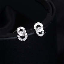 Cubic Zirconia &amp; Silver-Plated Interlocking Ring Stud Earrings - £11.14 GBP