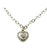 Sterling Silver Signed V 925 Diamond Cluster Heart Pendant Necklace - £97.31 GBP