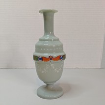 Vintage1962 Blown Glass Bud Vase Celadon Green Hand Painted Floral Banne... - £18.64 GBP