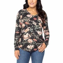 Well Worn Womens V-Neck Long Sleeve Top Size Small Color Black/Flor - £39.32 GBP