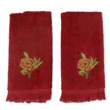 The Avanti Look 100% Cotton Fringe Rose Floral Fingertip Towels (2) Wine... - $26.71