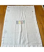 Quiltex White Baby Blanket White Satin Trim Pastel Baby Rattle Pin 50&quot; x... - $53.72 CAD