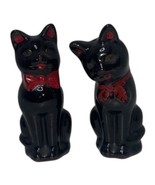 Vintage 1950s Shafford Black Cat Redware Salt Pepper Shakers Red Bows Gr... - $19.24 CAD