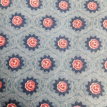 Vintage Cotton Quilt Fabric 66&quot;x45&quot; Reproduction Print Blue Red Flower Ditzy - £10.15 GBP
