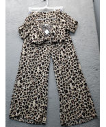 IRIS 2 Piece Top &amp; Pants Womens Small Multi Leopard Print Tie Front Ruch... - $34.86 CAD