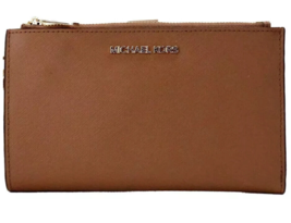 NWB Michael Kors Double Zip Wristlet Brown Leather 35F8GTVW0L Luggage Dust Bag - £49.62 GBP