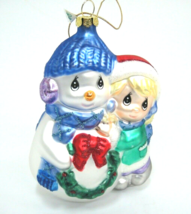 Precious Moments Blown Glass Christmas Ornament Girl Hugging Snowman 2006 - $8.90