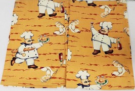 Set Of 2 Same Fabric Napkins (18&quot;x18&quot;) Fat Chefs With Wine &amp; Chicken &amp; Roosters - £10.19 GBP