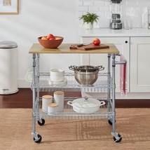 Kitchen Island Cart with Wood Top and 2 Bottom Storage Shelves on Wheels - $232.99