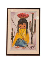 Vtg MCM  LITTLE PAPAGO GIRL DeGrazia Art Print Laminated on Wood Wall Pl... - $16.00