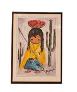 Vtg MCM  LITTLE PAPAGO GIRL DeGrazia Art Print Laminated on Wood Wall Pl... - $16.00