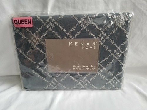 Kenar Home Queen Cotton Duvet Gray Ombre 90"x92" silver accent embroidered  Item image 3