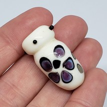 Handmade Artisan Lampwork Glass Bead White Purple Flower Bead - £11.76 GBP