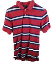 Ralph Lauren Polo Shirt Men Large Red White Navy Striped Knit Slit Logo Pullover - £10.31 GBP