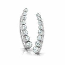 14K White Gold Over 0.50Ct Round Cut Diamond Bezel Set Ear Cuff Crawler Earrings - £71.21 GBP