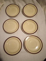 Lot Of 6  Newcor Stoneware Brown Rimmed Saucers- Measures 6  3/8&quot; - £19.65 GBP