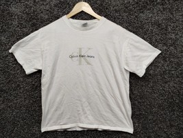 Vintage Calvin Klein Jeans Shirt Adult Large White Y2K Crew Neck Single Stitch - £21.84 GBP