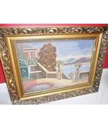 Vintage 1930s needlepoint of a villa and fountain, gorgeous frame - $283.87 CAD