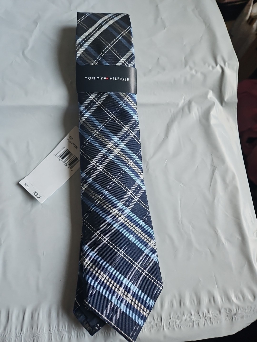 Tommy Hilfiger Men&#39;s Silk Blend Tie  Blue/Blue Plaid~ NEW MSRP: $69.50 - $18.76