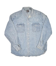Gap Denim Shirt Mens XL Long Sleeve Button Up Faded Medium Wash Work vtg - £22.01 GBP