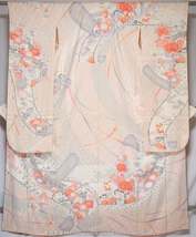 Light Purple Yuzen Furisode - Vintage Silk Handpainted Women&#39;s Kimono - Seigaiha - £86.64 GBP