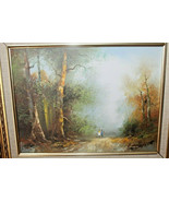 VTG  Oil on Canvas two girls in Woods landscape painting signed B Allen - £151.85 GBP