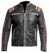 NEW MEN&#39;S  BLACK VINTAGE DISTRESSED MOTORCYCLE REAL COWHIDE LEATHER JACK... - $161.99+