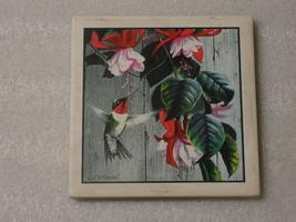 Ceramic Porcelain Tile Trivet Hummingbird Red/Pink Flower Decor By S D B... - $19.80