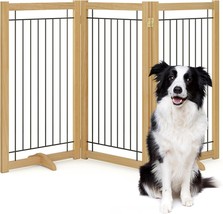 Acovy Wire Dog Gate Solid Wood Frame, 3-Panel, 36&quot; Height 60&quot; Wide Oak - $1,398.65 MXN