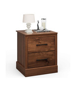 Wood Compact Floor Nightstand with Storage Drawers-Rustic Brown - Color:... - £128.03 GBP