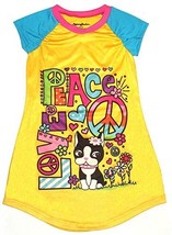 Girl&#39;s Peace and Love Bulldog Yellow Floral Heart Nightgown, Gown. Size ... - $12.86