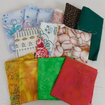 Scrap Fabric Lot 13 Pieces Various Sizes Quilting Crafts Pattern Solid Cotton - £11.50 GBP