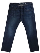 Guess Jeans Mens 36x34 Rebel Straight Leg Dark Wash Blue Denim Whiskered - $27.69