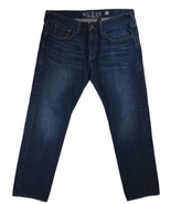 Guess Jeans Mens 36x34 Rebel Straight Leg Dark Wash Blue Denim Whiskered - £21.81 GBP