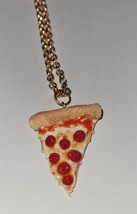 Pepperoni Pizza Slice Necklace Gold Tone Clay Food Pizza Charms Kids - £7.17 GBP