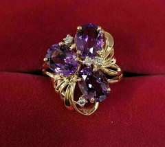 Gold Plated 925 Silver 3.20Ct Oval Simulated Amethyst Cocktail Wedding Ring - £94.34 GBP