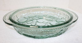 Vintage Libbey Orchard Fruit 11&quot; Green Embossed Glass 2&quot;D Pie Quiche Tart Plate - £11.96 GBP