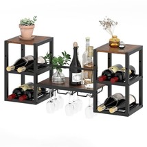 Industrial Wood Metal Wall Mounted Wine Rack Shelf with Glass Holders - $2,728.32 MXN