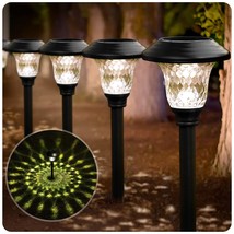 8 Pack Solar Pathway Lights Bright Outdoor Garden Stake Glass Stainless Steel Ip - £66.33 GBP