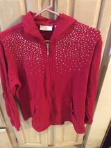 QUACKER FACTORY WOMENS RED SWEATER with HOOD and RHINESTONES - SIZE SM F... - $24.39