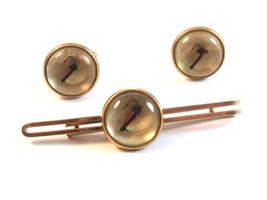 1930&#39;s - 50&#39;s Gold Tone Fly Fishing Hook Cufflinks &amp; Tie Clasp by Krementz - £62.27 GBP