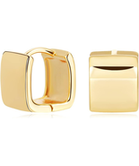 14K Gold Plated Hoop Earring Small Square Huggies Hoops for Women, Minim... - $26.72 CAD