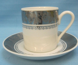Tea Cup &amp; Saucer Vintage Porcelana Brazil Real Collectible White Silver 2.5&quot; - £16.74 GBP
