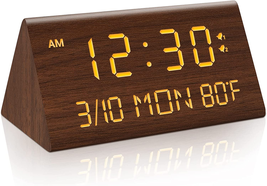 Wooden Digital Alarm Clock, 0-100% Dimmer, 2 Alarm Settings, Weekday/Eve... - $48.53 CAD