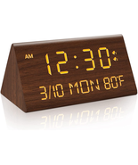Wooden Digital Alarm Clock, 0-100% Dimmer, 2 Alarm Settings, Weekday/Eve... - $34.56