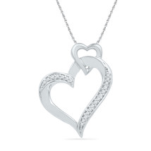 10k White Gold Round Diamond Heart Love Fashion Pendant 1/10 Ctw - £159.04 GBP