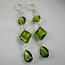 Sterling Silver Handmade Peridot Stone Long Dangle Fantastic Lovely Earring Gift - £28.60 GBP