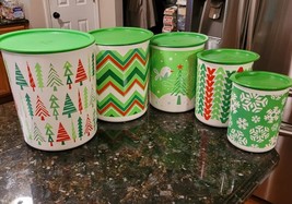 Tupperware One Touch Canisters 5pc Set Jolly Holiday Christmas 2013 Vint... - $124.95