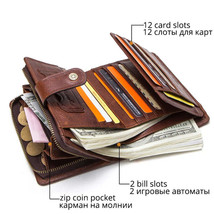 Men&#39;s Genuine Leather RFID Wallet - Vintage Short Wallet with Zipper Coi... - $49.99