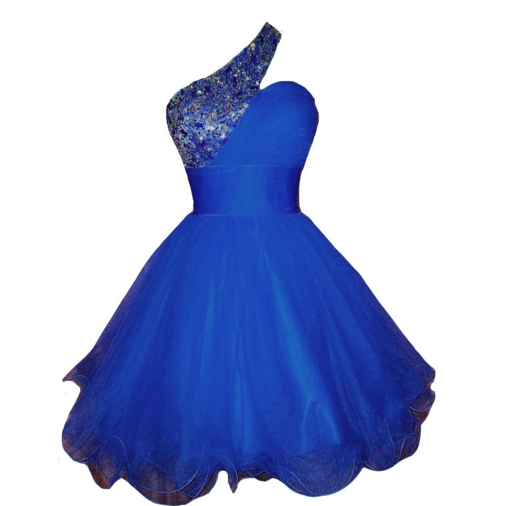Kivary Women's Short One Shoulder Beaded Crystals Tulle Prom Homecoming Dresses